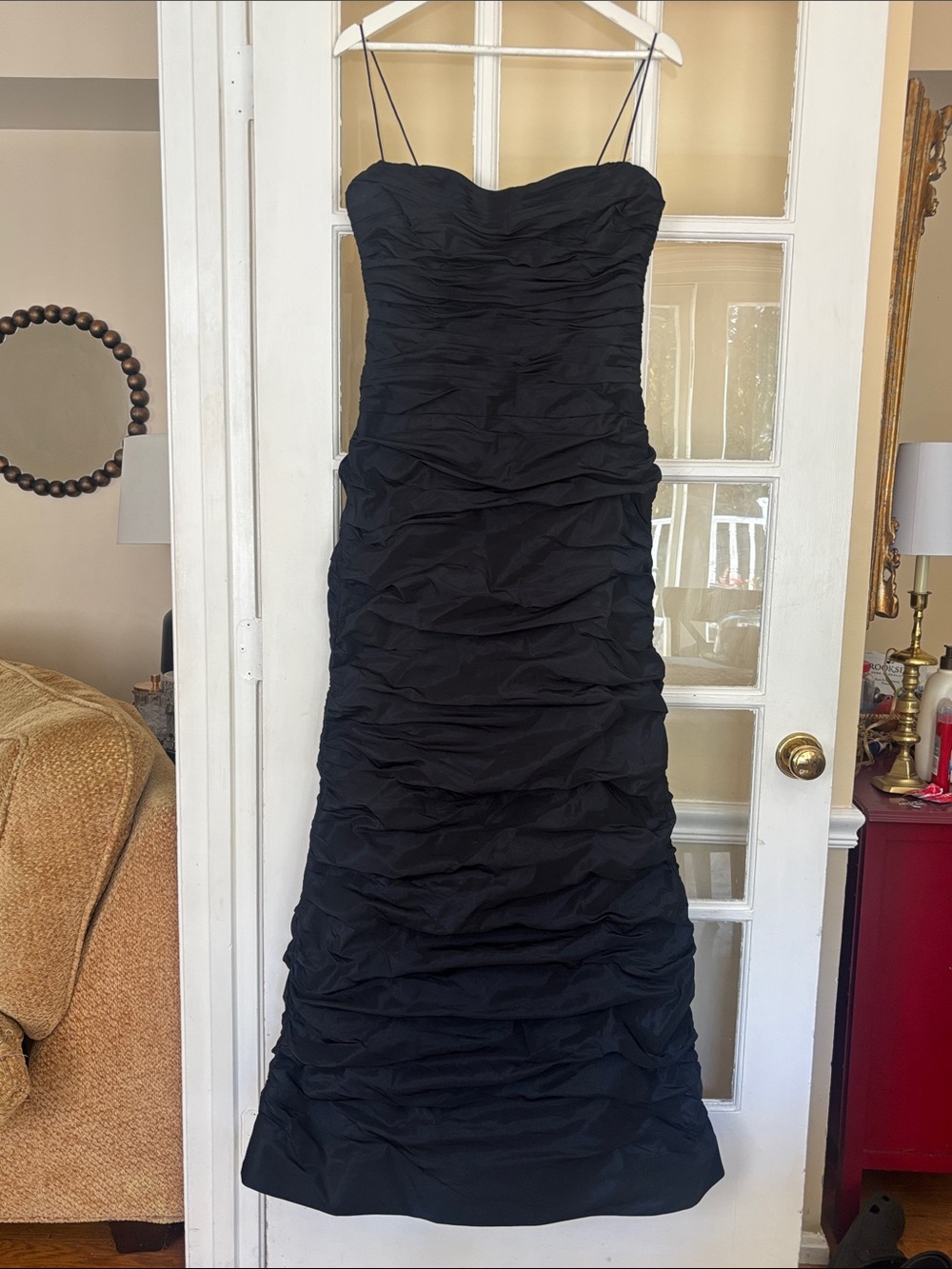 Teri Jon Black Strapless Ruched Evening Gown